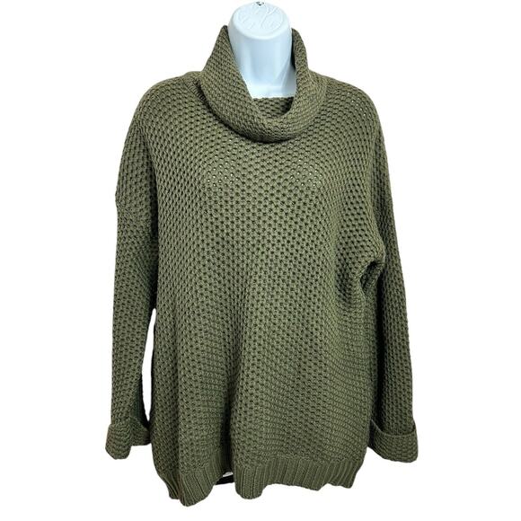 Forever 21 Army Green Chunky Sweater Sz Small Oversized Long Turtleneck - Picture 5 of 5